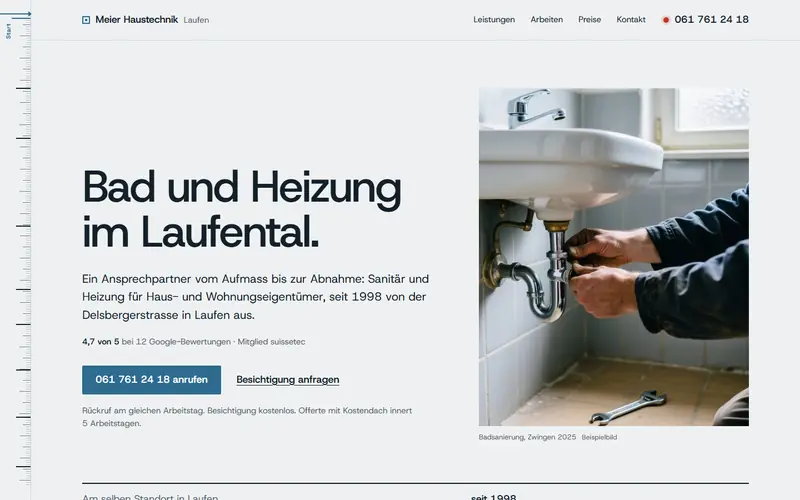 Muster «Meier Haustechnik Laufen» (Sanitär und Heizung) auf dem Computer