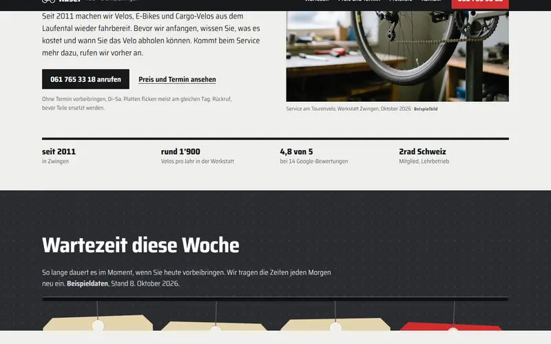 Startseite des Musters Velo + E-Bike Käser, Zwingen auf dem Computer