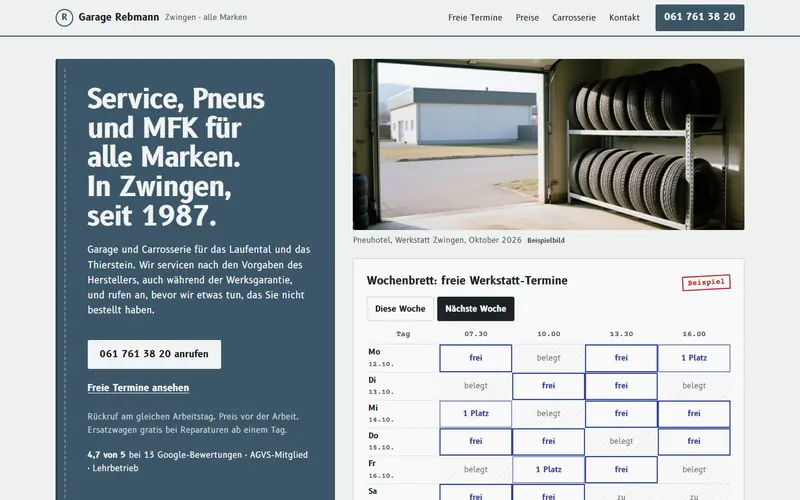 Startseite des Musters Garage Rebmann Zwingen auf dem Computer