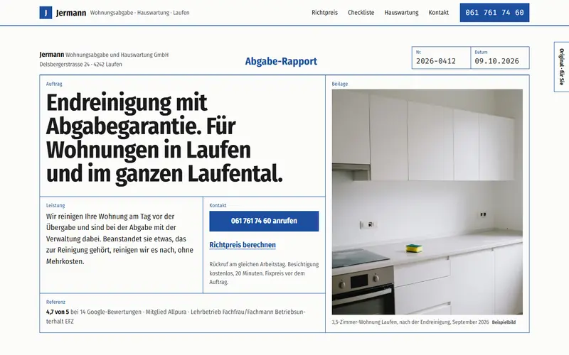Startseite des Musters Jermann Laufen auf dem Computer