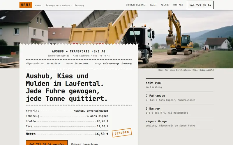 Startseite des Musters Henz AG Liesberg auf dem Computer