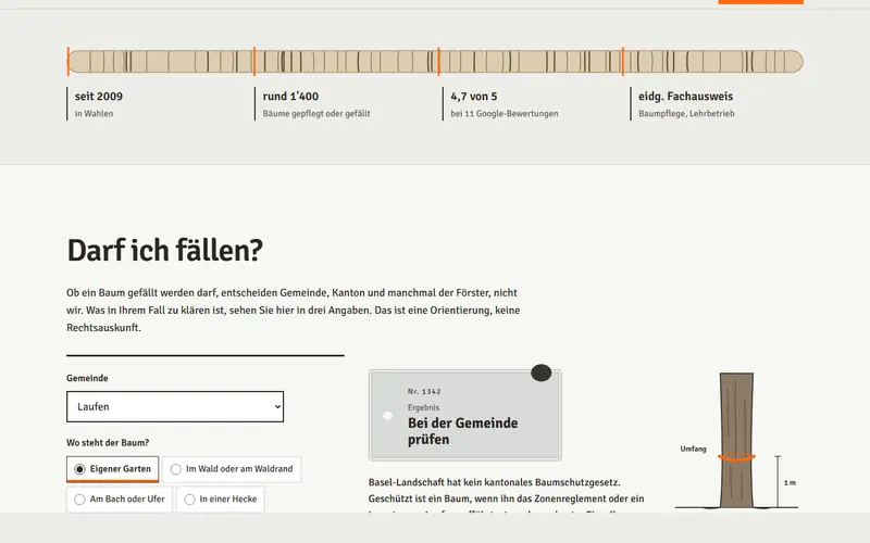 Startseite des Musters Baumpflege Schaub, Wahlen auf dem Computer