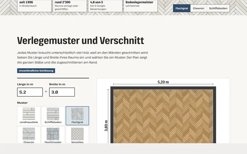 Startseite des Musters Boden + Parkett Schaffner, Breitenbach auf dem Computer